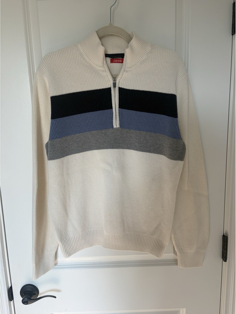 IZOD Men’s Vintage Sweater L Cream 1/4 Zip Preppy Classic